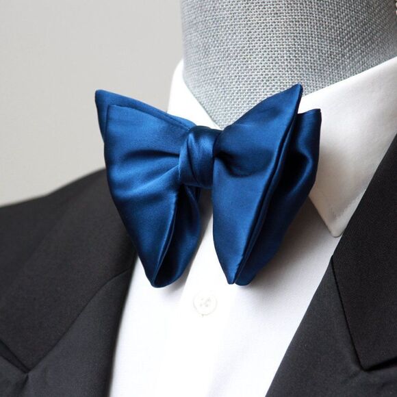 Men's Self-tied Bow Tie 100%Silk Big Butterfly Blue Solid S641 - Picture 10 of 16